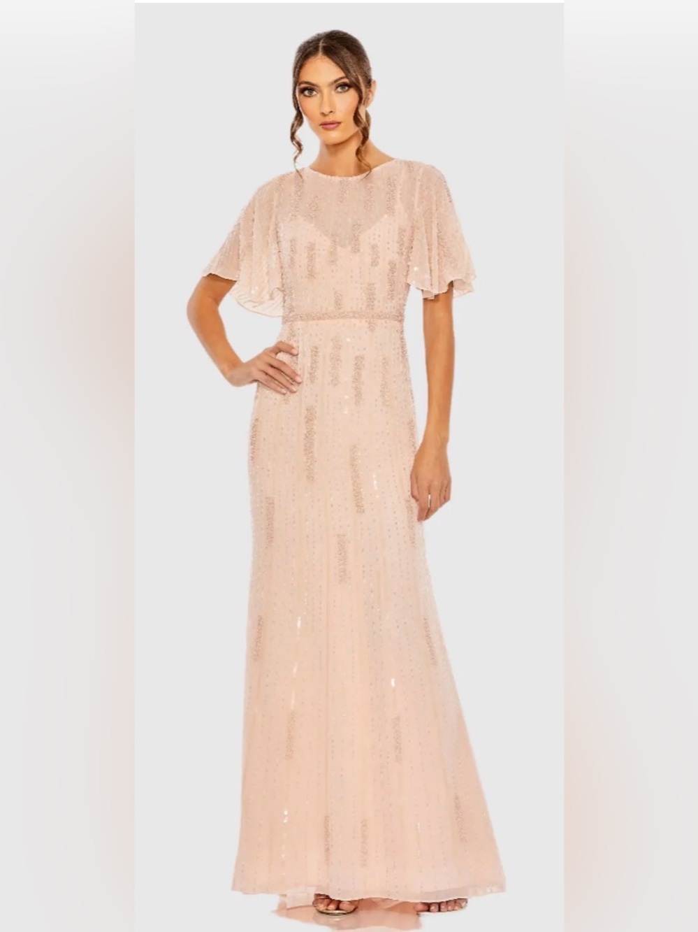 Mac Duggal Pink High Neck Flutter Sleeve Embellished Gown Size 10 NWT # 11014